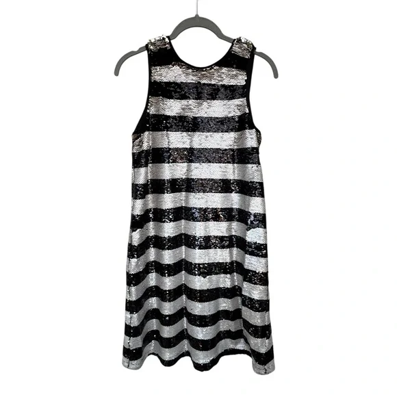 Gianni Bini Sparkling Black and Silver Striped Kids Dress size XL - Picture 2 of 7